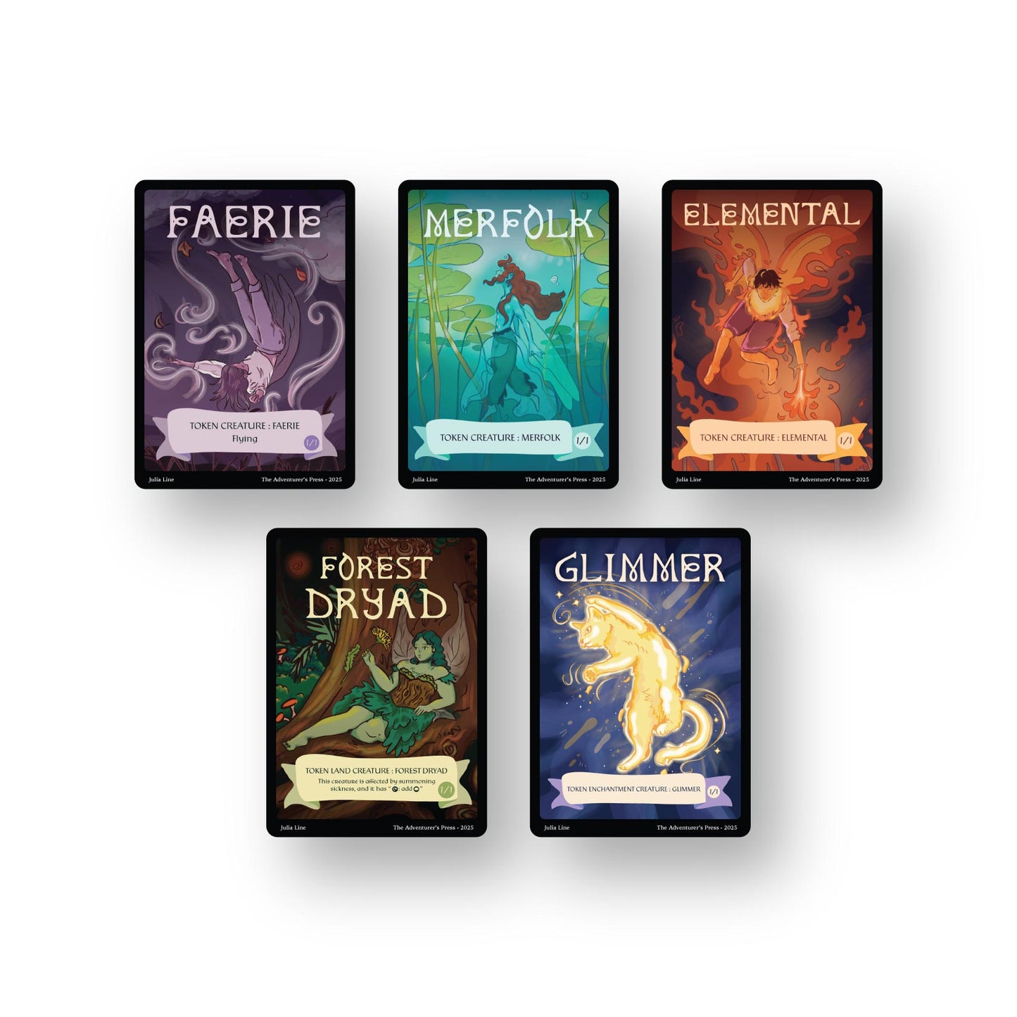 MTG Token Pack: Faerie, Merfolk, Elemental, Forest Dryad, Glimmer Tokens for Magic the Gathering - Artist Series