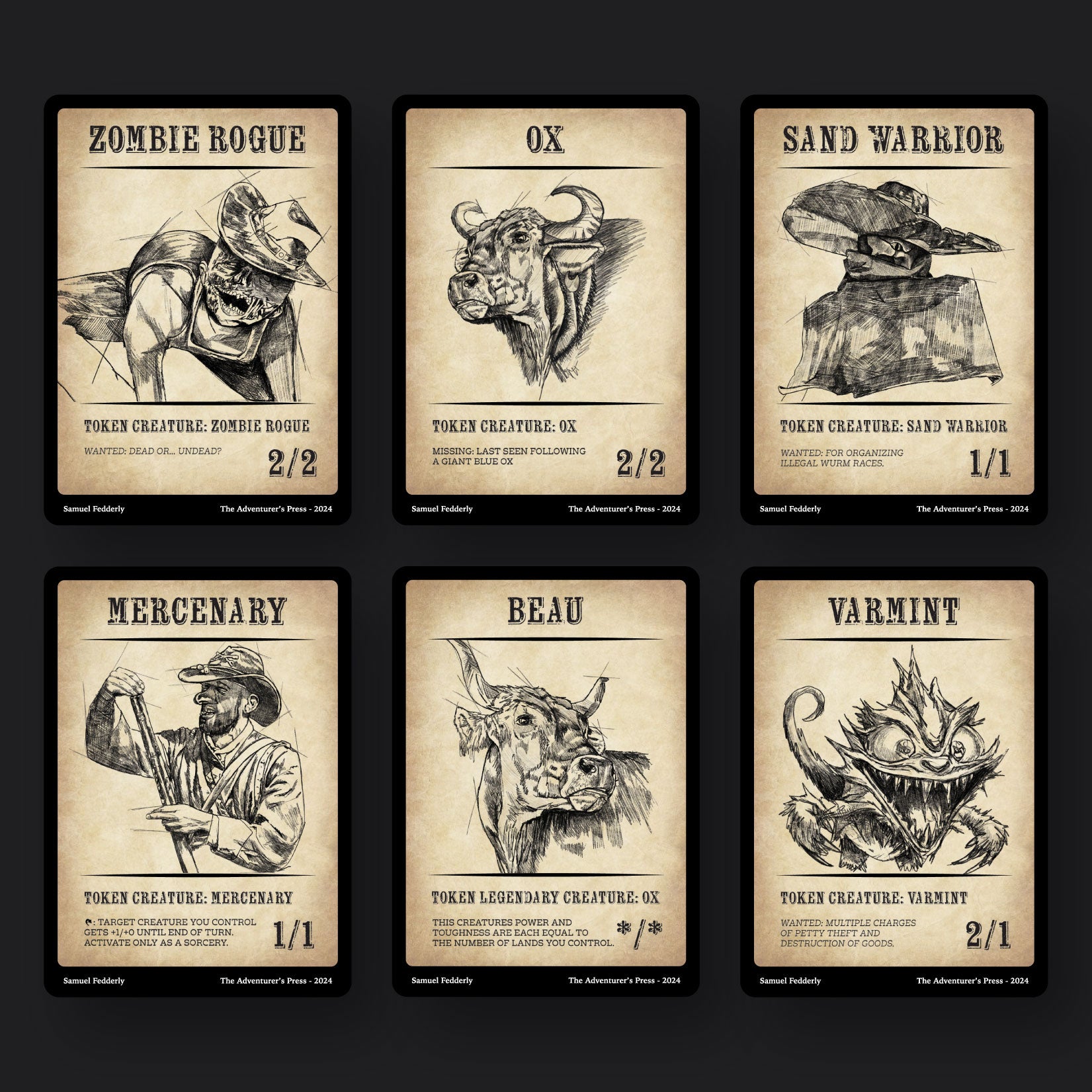 MTG Token Pack: Zombie Rogue, Ox, Sand Warrior, Mercenary, Beau, Varmi The Adventurer's Press MTG Token Pack: Zombie Rogue, Ox, Sand Warrior, Mercenary, Beau, Varmi The Adventurer's Press