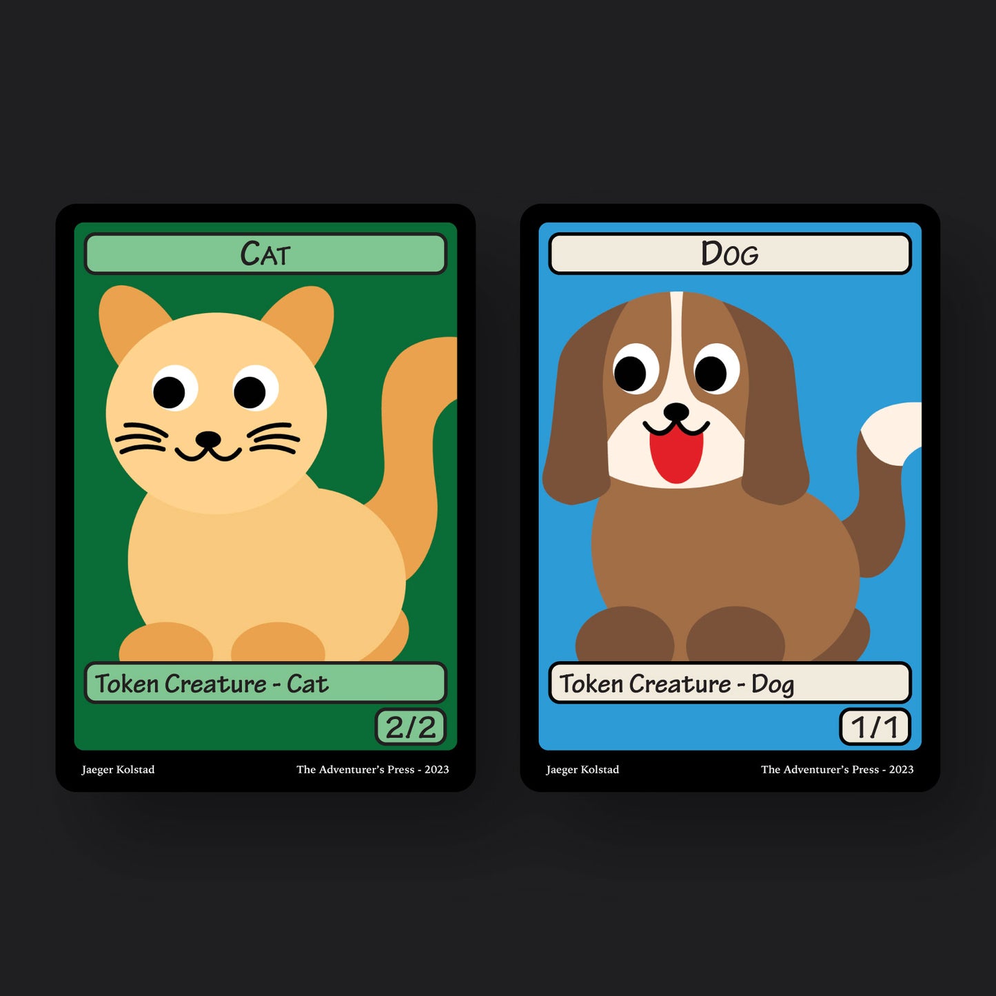 MTG Token Pack Vector Art Dog & Cat Tokens: 4 Pack of Cat and Dog Tokens