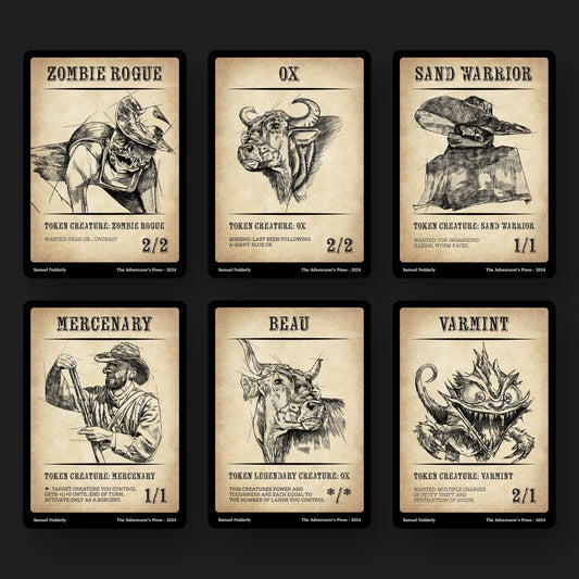 MTG Token Pack: Zombie Rogue, Ox, Sand Warrior, Mercenary, Beau, Varmint Tokens for mtg