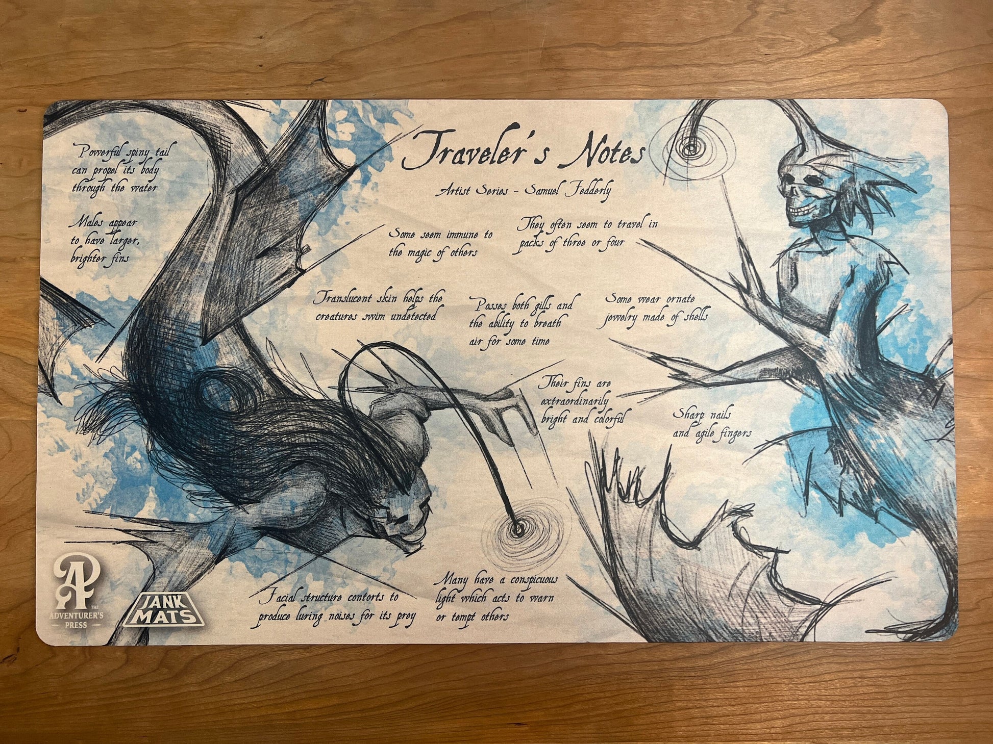 Merfolk TCG Playmat, 14"x24" playmat for tcg mtg: Traveler's Notes series merfolk playmat for magic the gathering