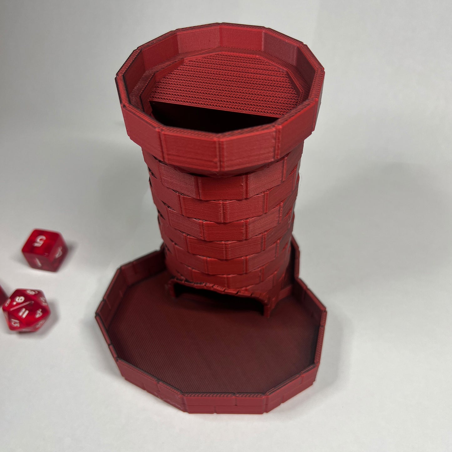 Top view of black and red tower