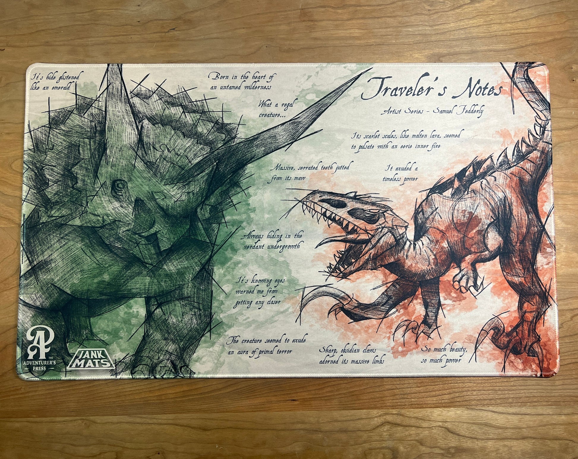 Dinosaur TCG Playmat, 14"x24" playmat for tcg mtg: Traveler's Notes series dino playmat for magic the gathering