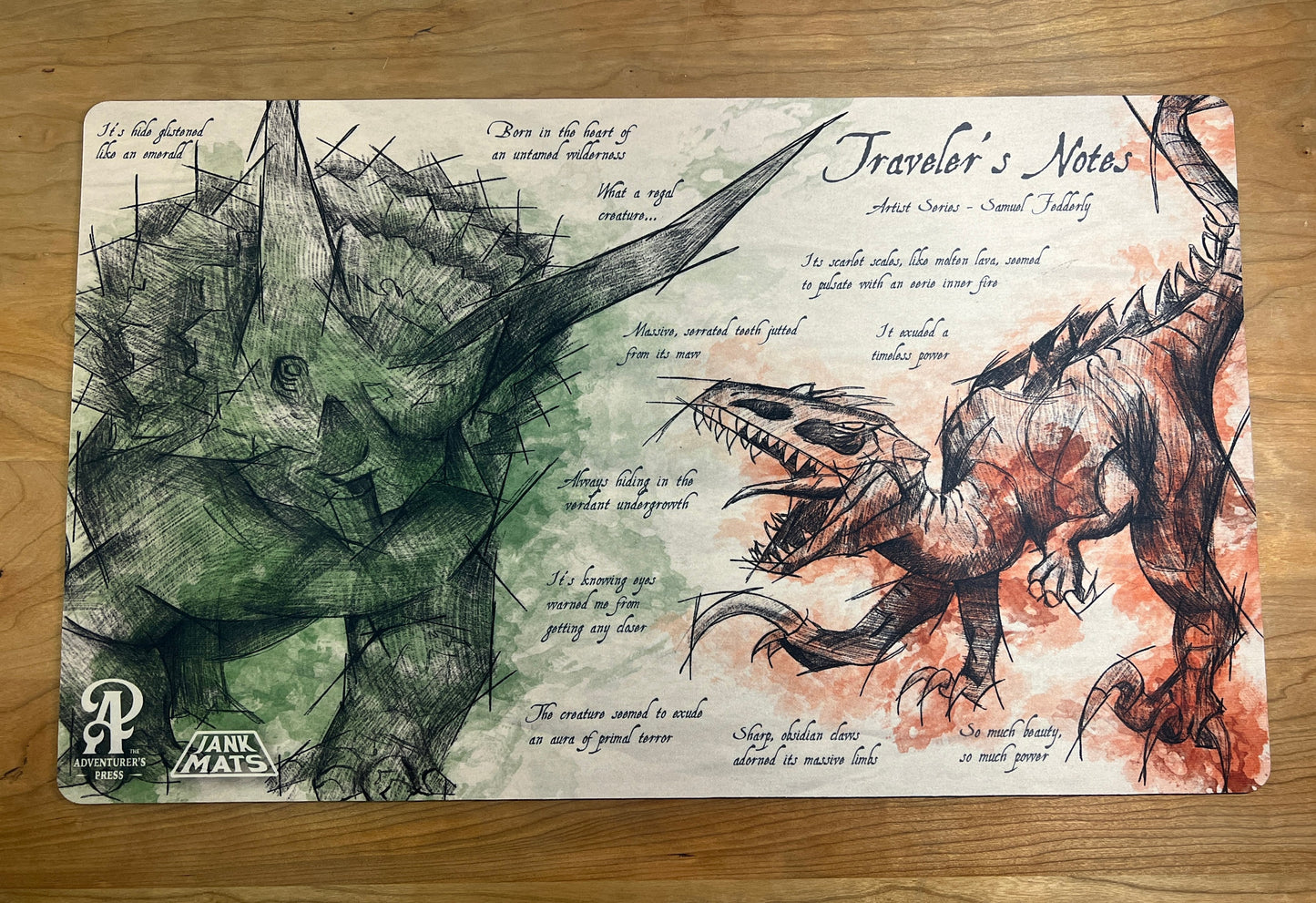 Dinosaur TCG Playmat, 14"x24" playmat for tcg mtg: Traveler's Notes series dino playmat for magic the gathering